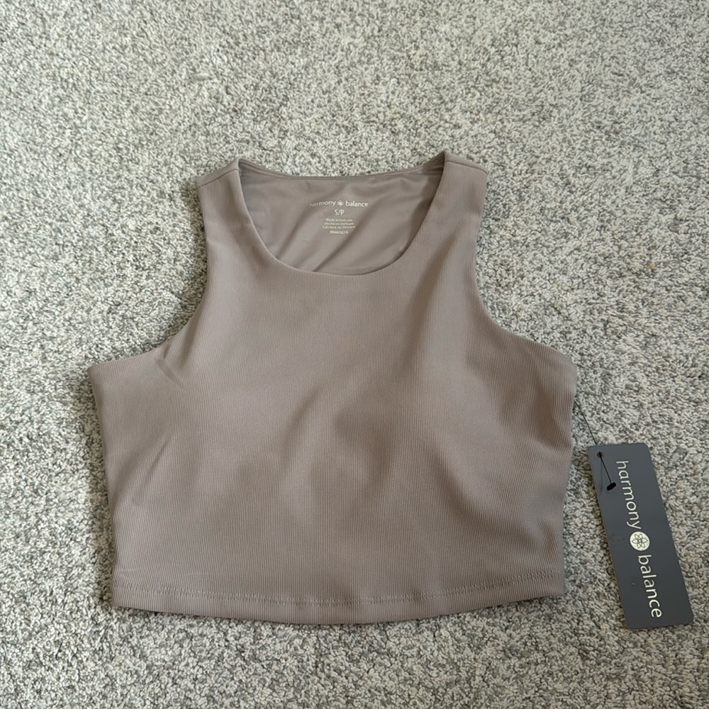 Harmony & Balance Taupe Crop Sports Bra Tank